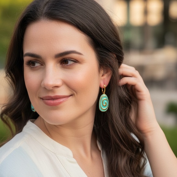 Blue Swirl Drop Earrings 18k Gold Plated - Picture 2 of 2